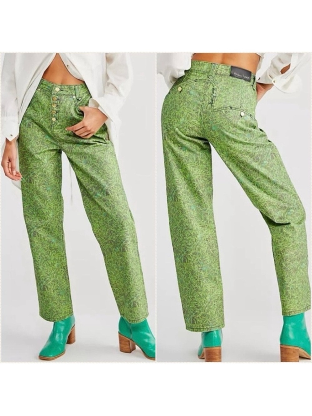 House of Sunny Green Jeans Londons Fields Jessie Grass Straight Leg Pants Size 6